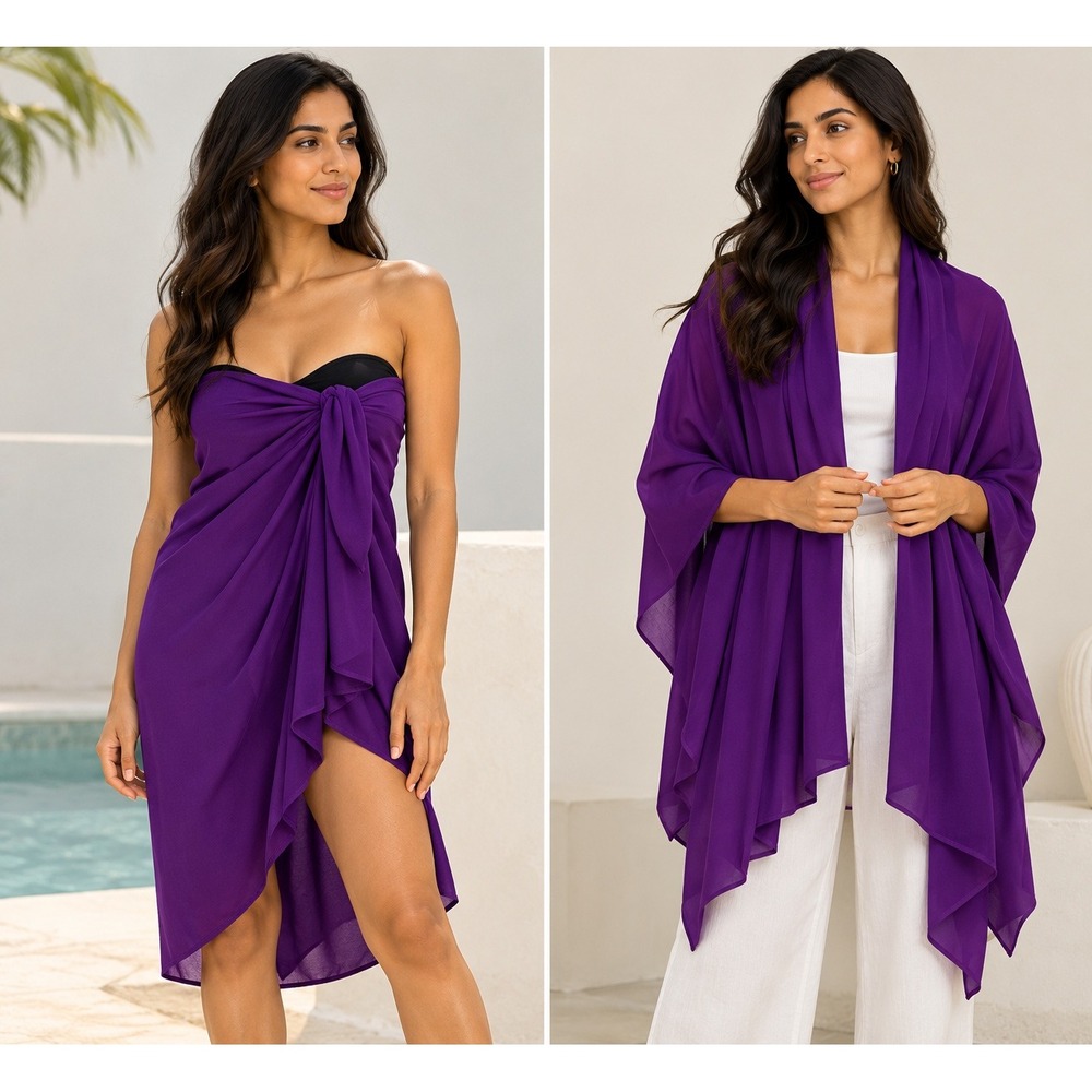 Norma Kamali Bloomingdales Vintage Purple Shawl Wrap Cover Up Beach Evening
